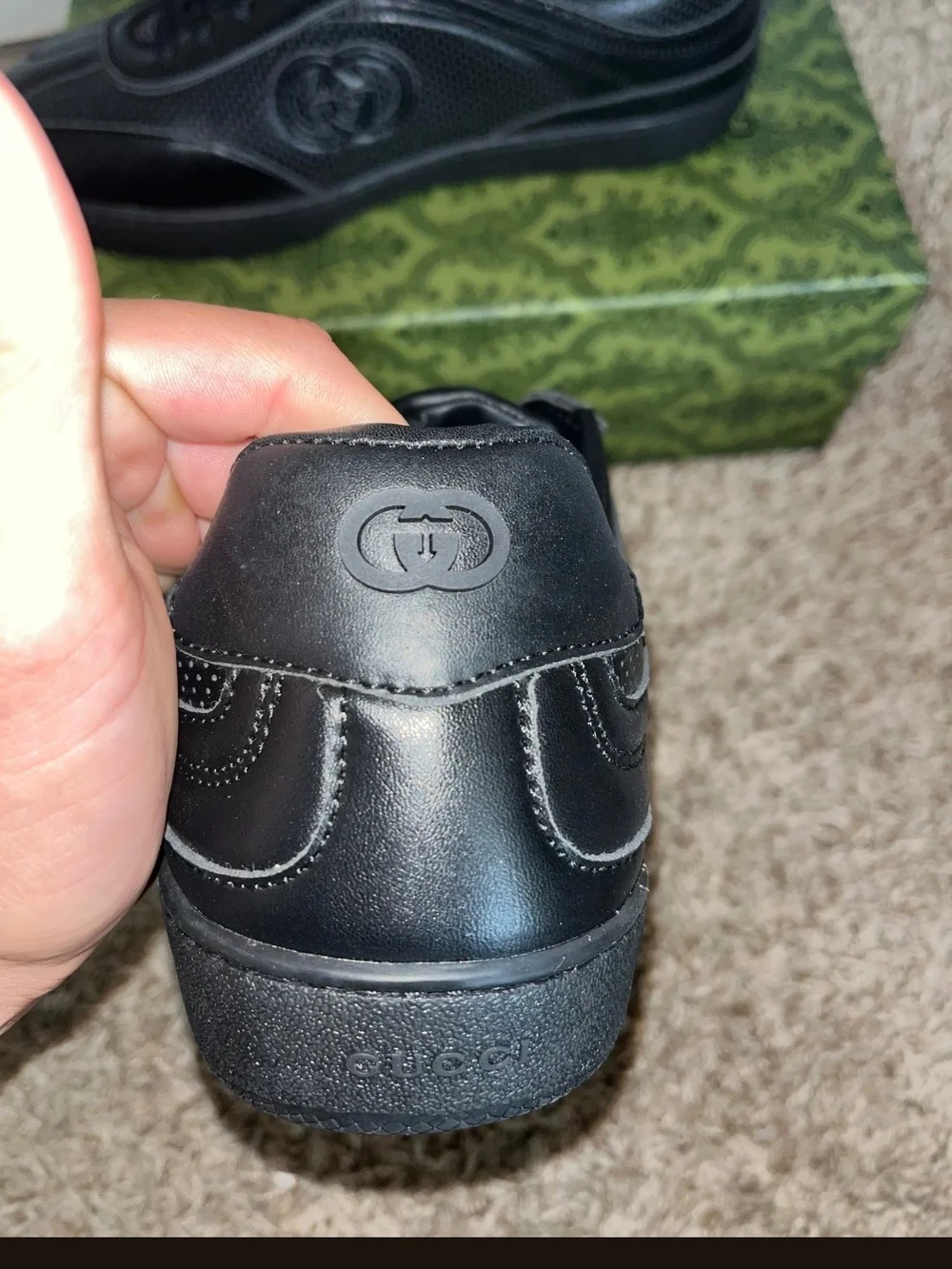 Gucci Men’s Black Leather Perforated Lace-Up Sneakers - Picture 4 of 6